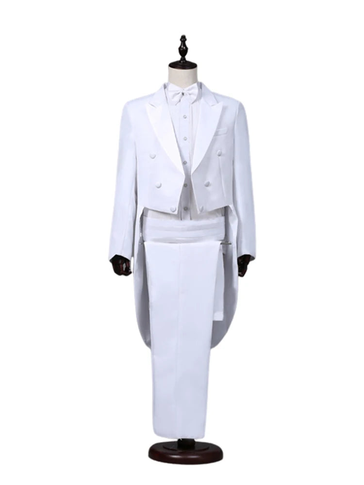 Tailcoat Suits Men Vest Jacket White Tail Coat Chorus Tuxedo Floral Stage Costume Singer Performer Magician Host Outfits - Big Tim's Magic Emporium