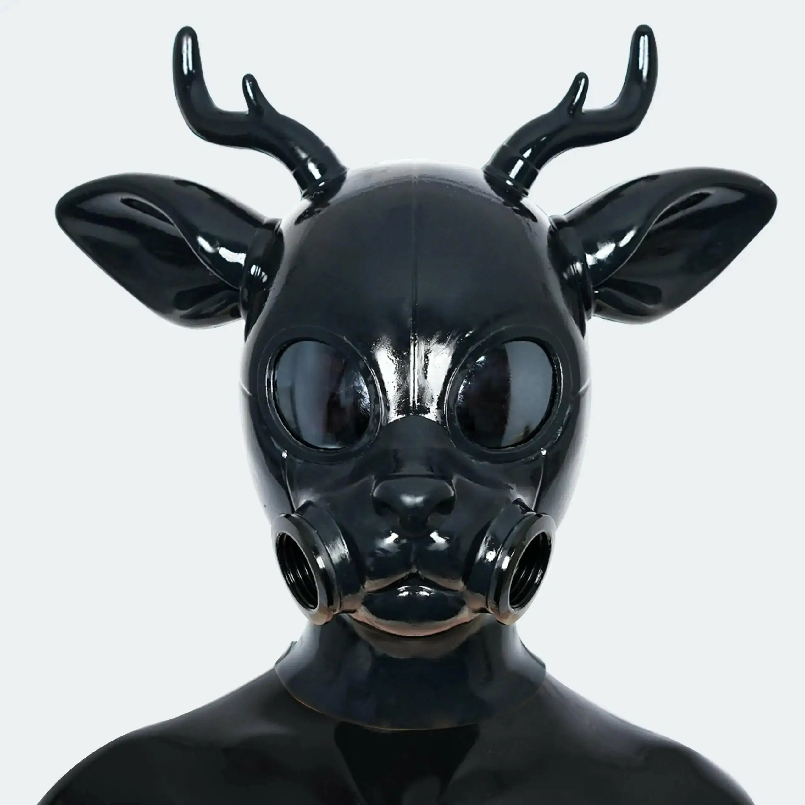 Feturax Silicone Stag Gas Mask Whole Black Color Hood for Cosplay Costumes Full Head with Eyes Glasses - Big Tim's Magic Emporium