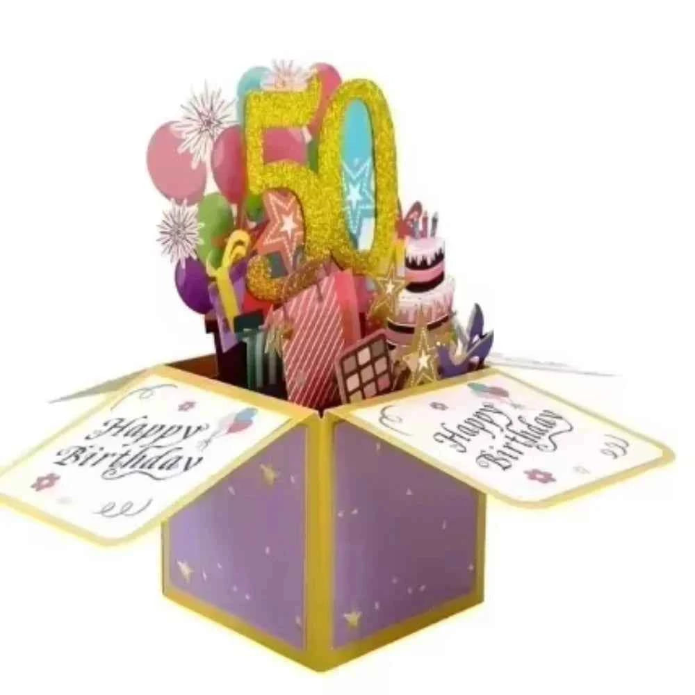 Happy Birthday Greeting Card With Envelope 3D Gift Box 18/30/40/50/60th Years Old Birthday Wishes Message Card Party Gift
