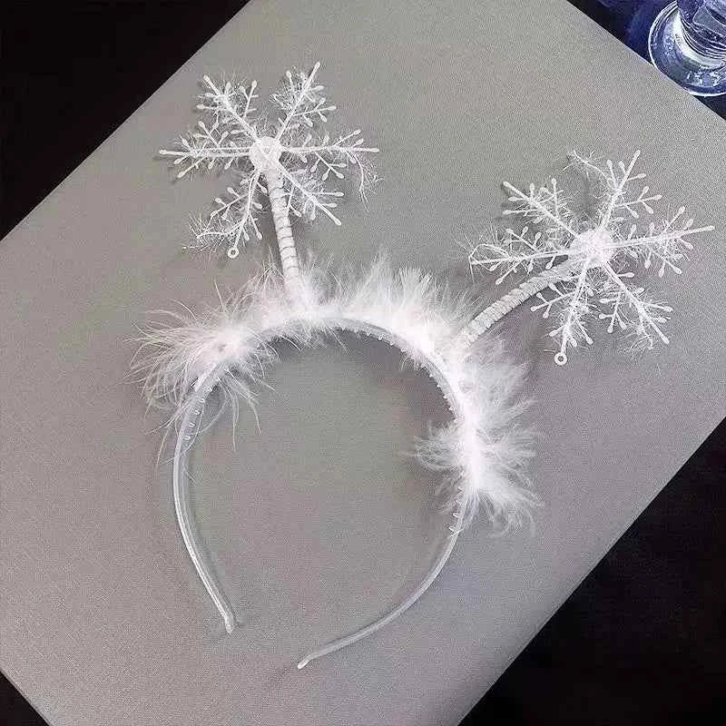 10pcs Light Up Christmas Deer Antlers Snowflakes Headband Hair Bands Party Performance Props Adult Children  Glow Party Supplies