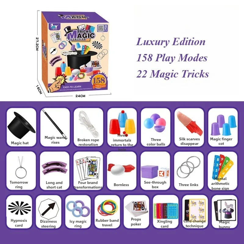 Magic Tricks Kit Beginner Children Magic Set with Performance Props Interactive Playing Cards Illusion Toys Close-up Magic Props