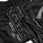 Black Shiny PU Leather Halter Corset Crop Top Push-Up Bustier Gothic Bra