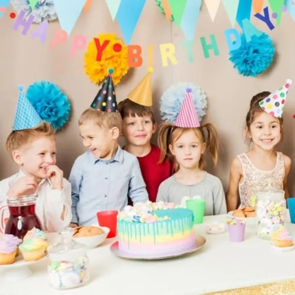 Polka Dot Birthday Party Hats with Pom Poms Paper Party Cone Hats Colorful DIY Handmade Baby Birthday Headband Boy Girl Gifts - Big Tim's Magic Emporium