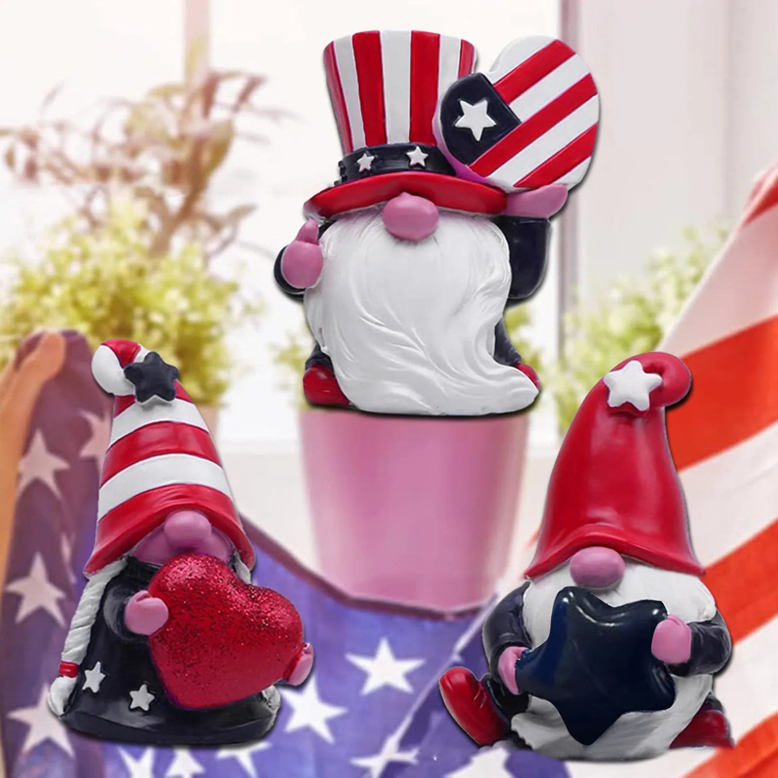 4th of July Patriotic Striped Resin Statue Independence Day Decoration Gift Handmade Home Tiered Tray Figurine