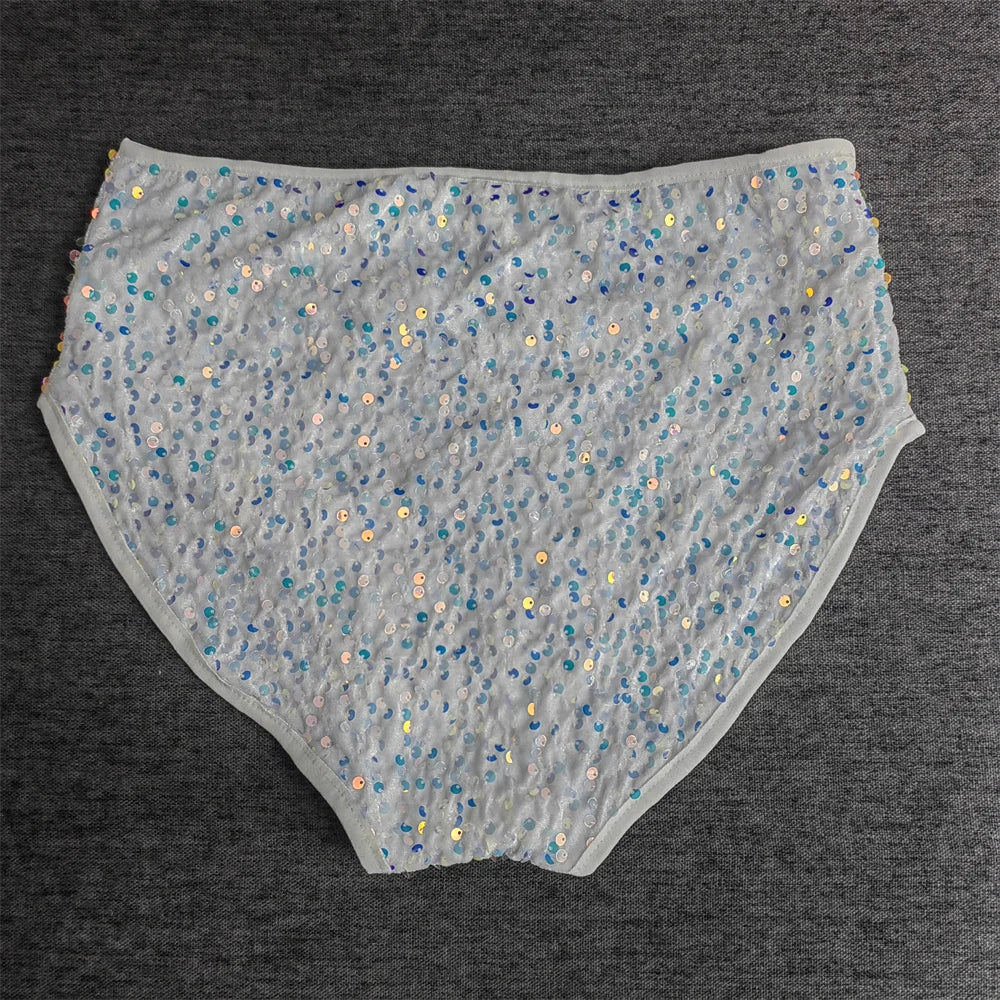 High-Waist Sequined Disco Briefs & Stage Performance Hot Pants