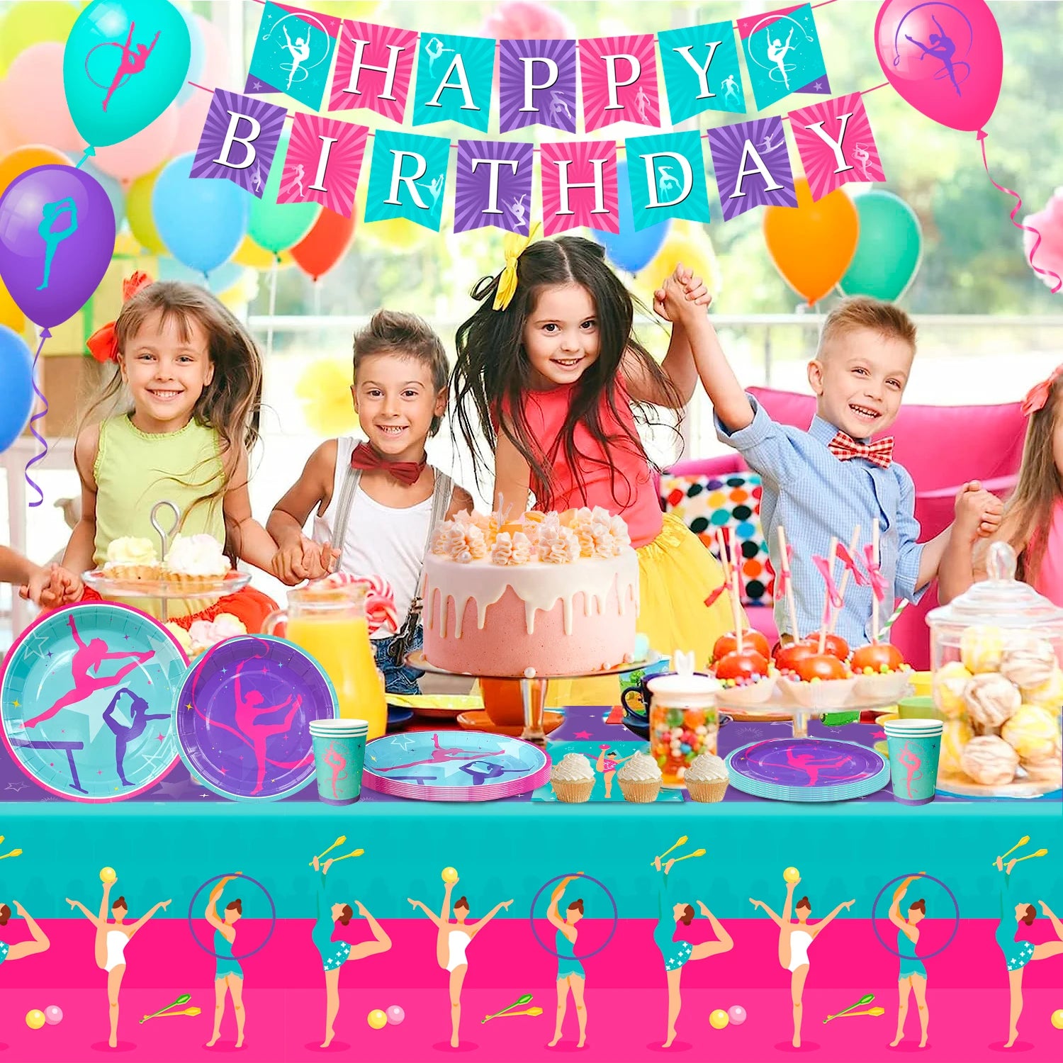Gymnastics Birthday Party Supplies,78pcs Gymnastics Party Decorations&Tableware Kit Gymnastics Decorations for Birthday Party - Big Tim's Magic Emporium