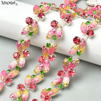 The Stardust Pink Blossom – Glitter Pink Leaf Glass Rhinestone Chain & Trim Applique