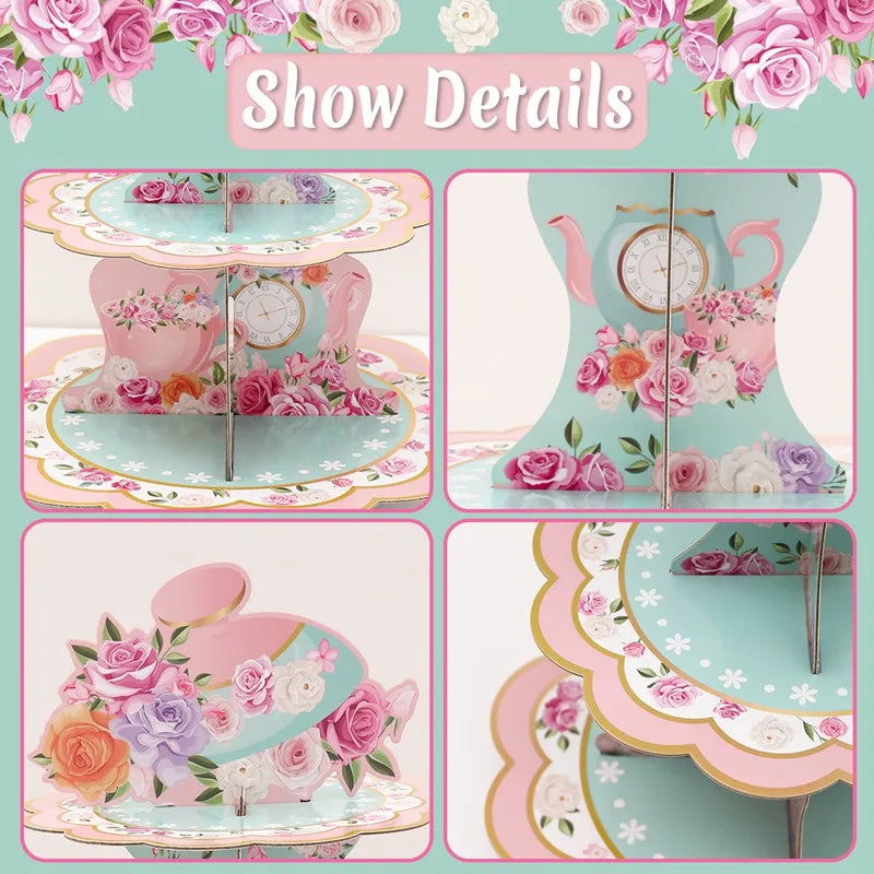 Pink Tea Party Cake Stand Birthday Party Decoration Kids Baby Shower Party Supplies Wedding Table Decor Afternoon Tea Party - Big Tim's Magic Emporium