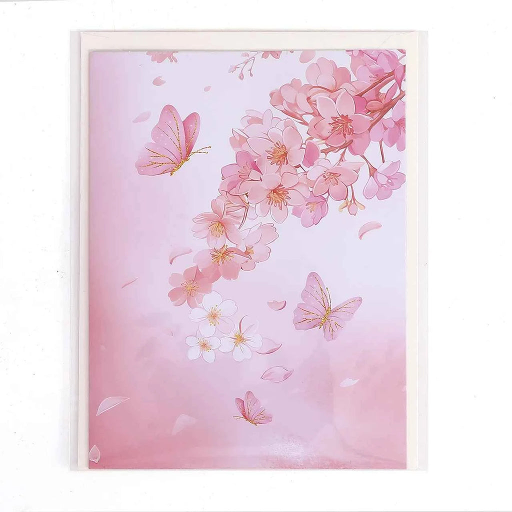 Birthday Pop Up Card: 3D Butterfly Cake & Cherry Blossom Design with Envelope