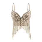 Rhinestone & Bead Tassel Push-Up Underwire Bustier Crop Top