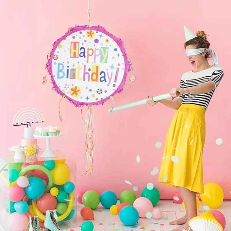 1pcs Happy Birthday Pinata Children's Birthday Party Game Props with Stick Kids Adult Birthday Party Decoration Pinata Toys 43cm
