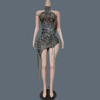 Sparkly Silver Rhinestone Spider Web Mesh Stage Performance Costume Set