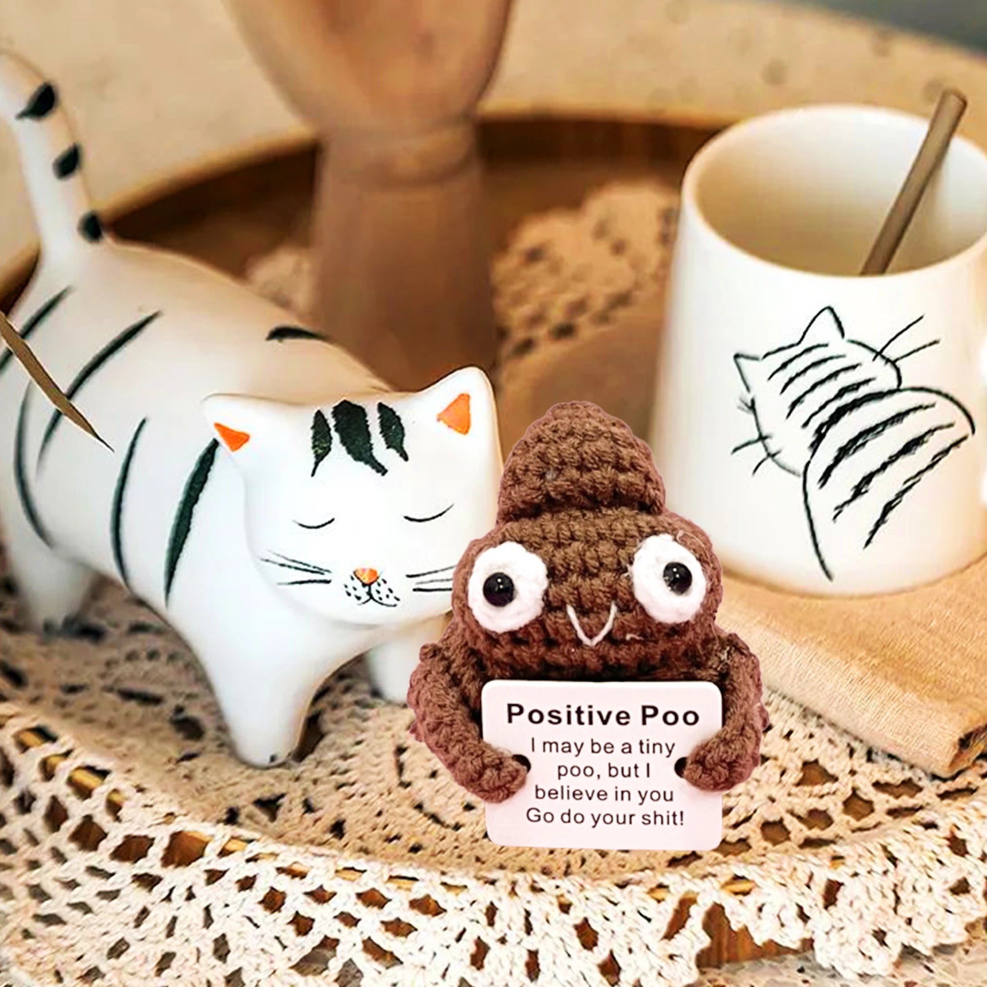 Portable Party Doll with Positive Card Holiday Funny Kids Adults Decoration Pocket Hug Poo Knitting Wool Gift Birthday Office - Big Tim's Magic Emporium