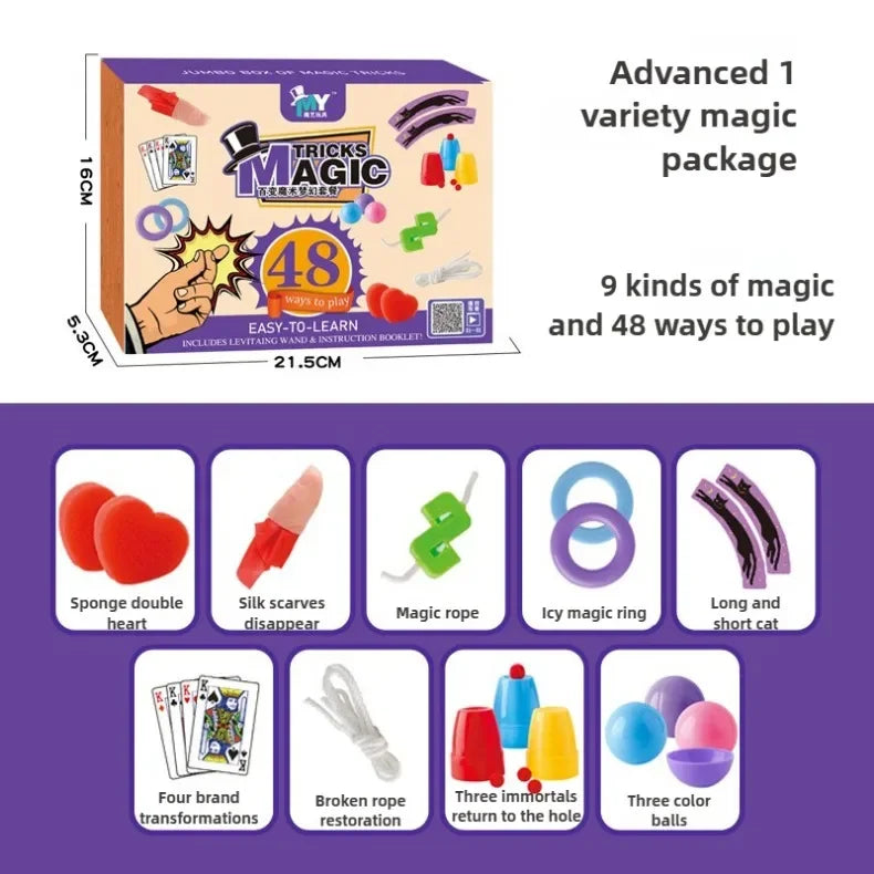 Magic Tricks Kit Beginner Children Magic Set with Performance Props Interactive Playing Cards Illusion Toys Close-up Magic Props