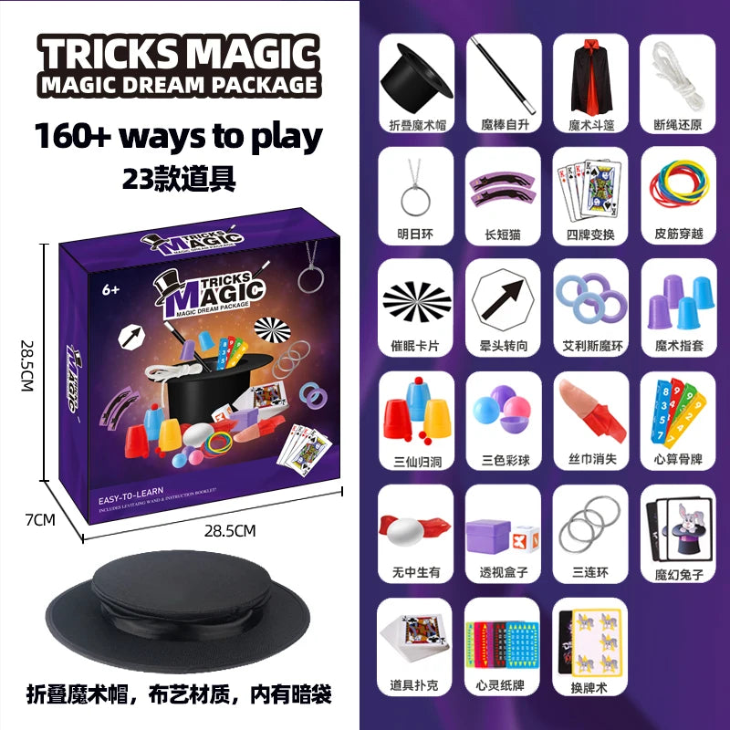 Children's Magician Cosplay Set with Magic Hats Sticks Versatile Cards Props Poker for Birthday Performance And Halloween