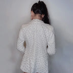 Rhinestone Bodysuit & Coat Set - Women's White Nightclub Dance Costume for Rave, Stage & Gogo Performance