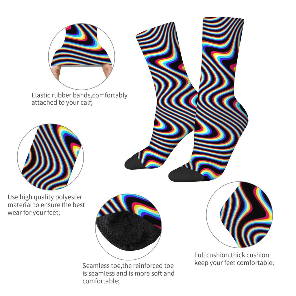 Optical Illusion Fluid Novelty Men's Socks Op Art Crazy Street Hip-Hop Funny Socks Breathable Anti-Slip Casual Sports Socks Gift