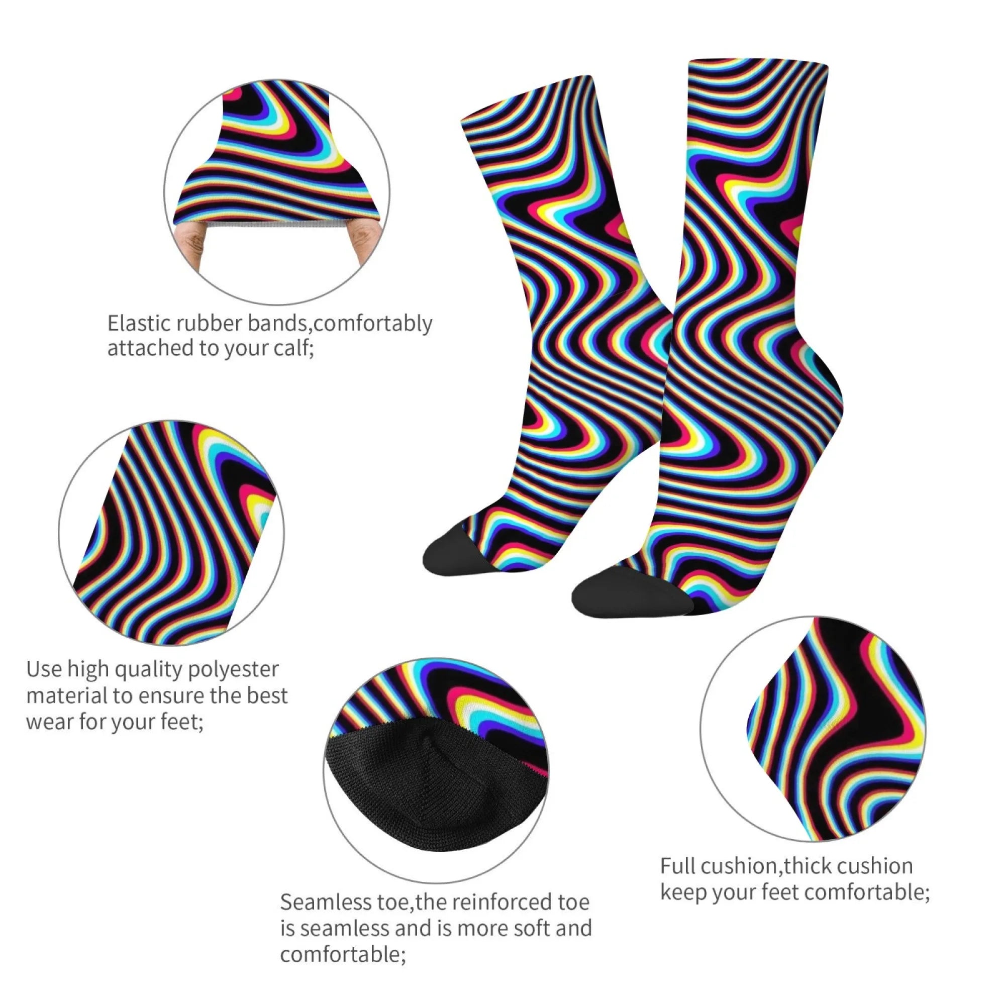 Optical Illusion Fluid Novelty Men's Socks Op Art Crazy Street Hip-Hop Funny Socks Breathable Anti-Slip Casual Sports Socks Gift