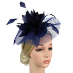 Women's Feather Flower Fascinator Hat with Bridal Net Veil