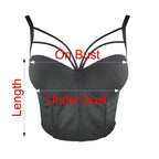 Black Mesh Bustier Corset Crop Top Crystal Embroidered Nightclub Bralette
