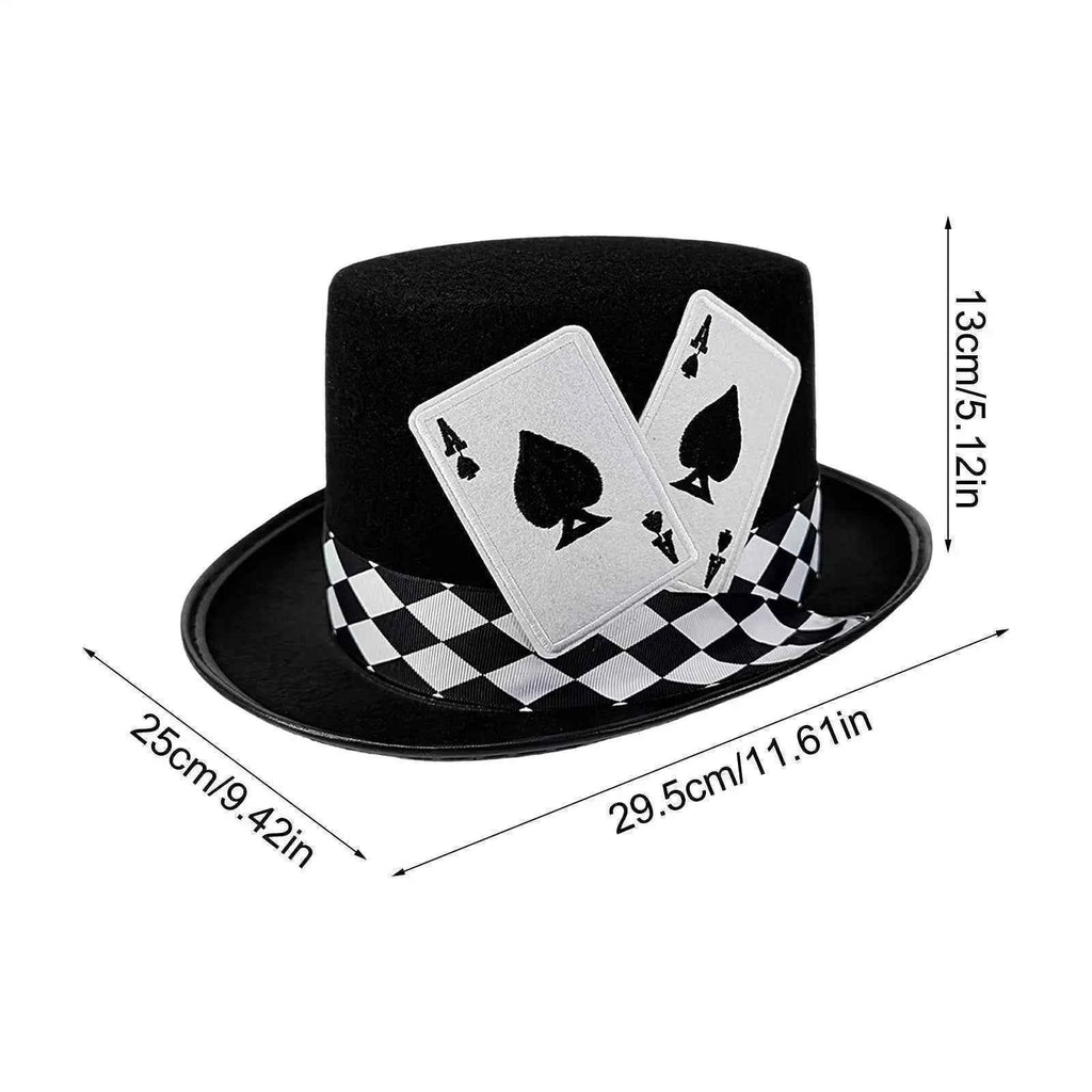 Magician Top Hat Poker Card Pattern Novelty Felt Top Hat for Amateur Hobbyists Theater Teachers Party Planners Cosplayers