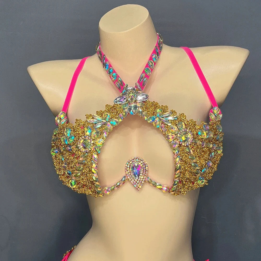 Sparkly Crystal Wire Bra Halter Top Samba Carnival Costume