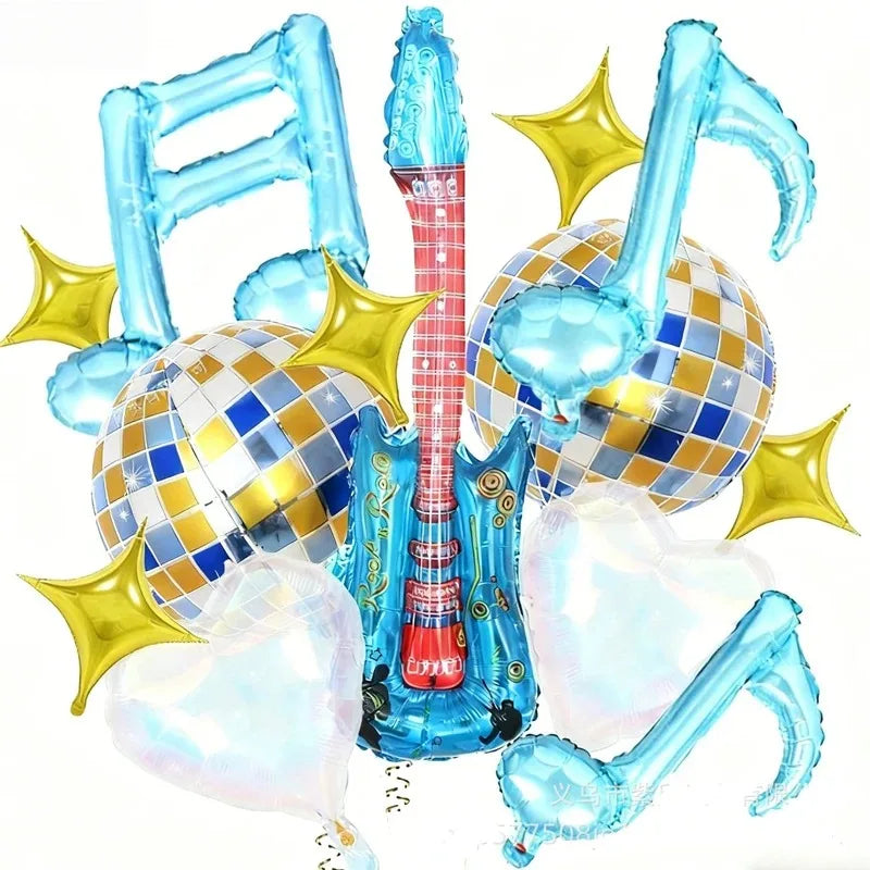 Music Party Decorative Balloons Music Note Laser Rainbow Heart Disco Guitar Foil Balloon Concert Music Birthday Party Blue