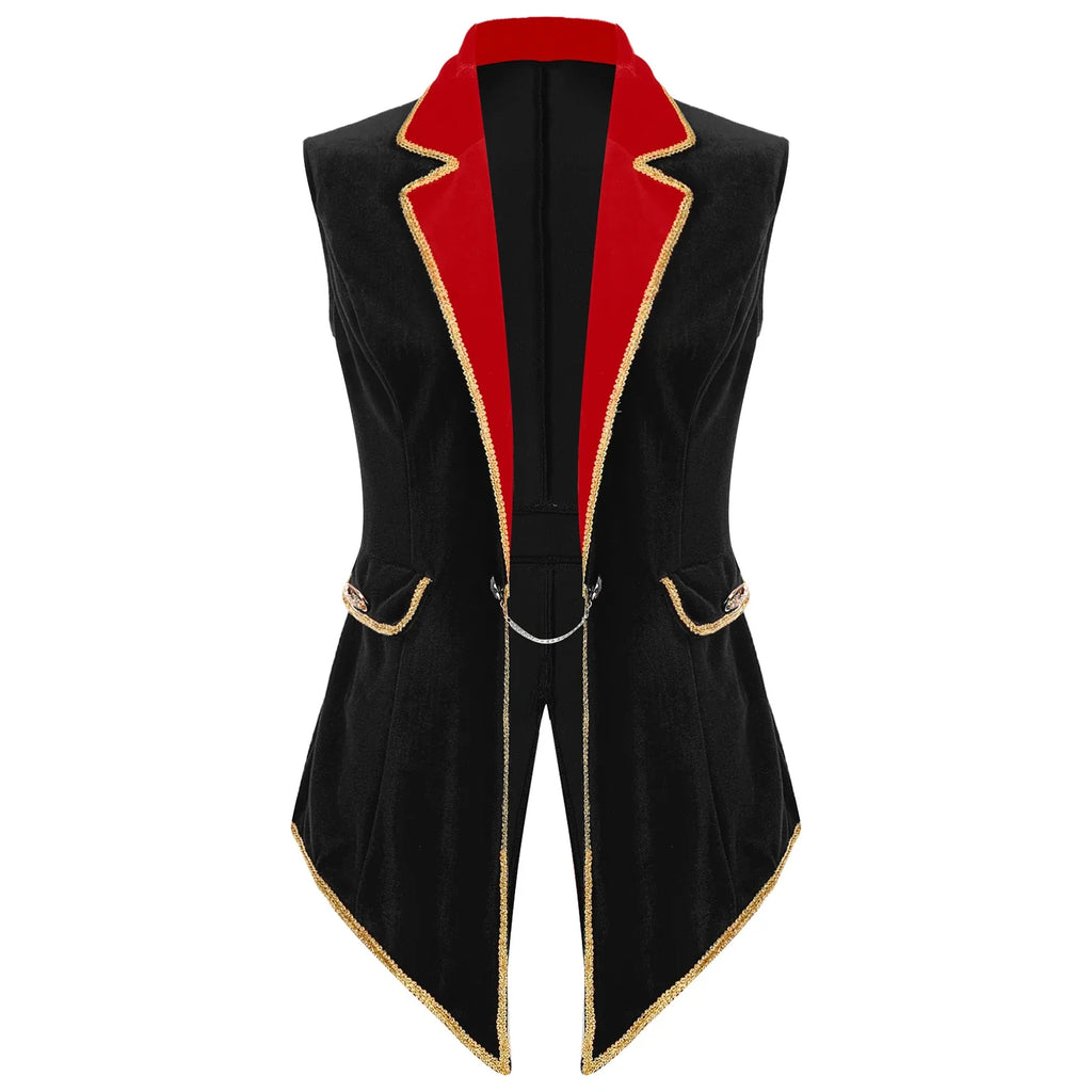 Velvet Circus Ringmaster Tailcoat Vest Marching Band Halloween Showman Outerwear