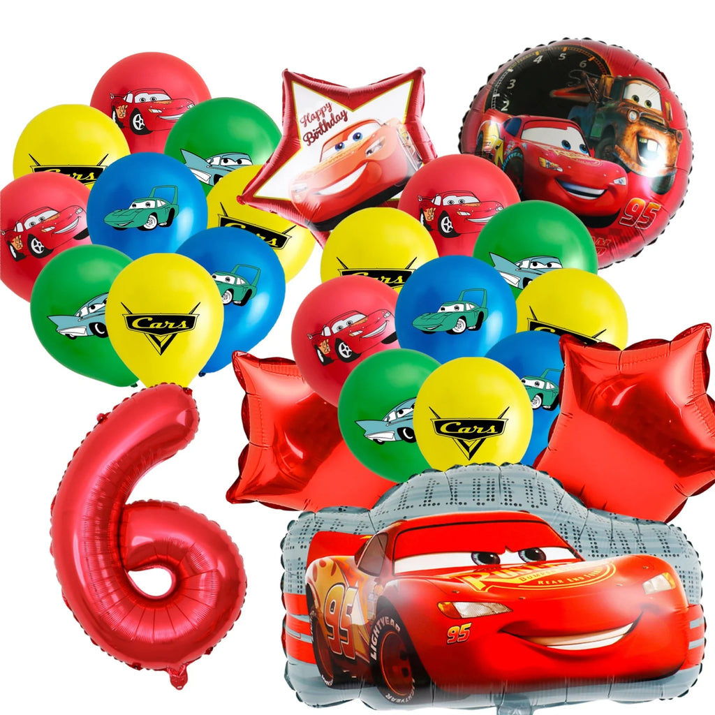 Car-Themed Cartoon Birthday Party Balloon Decoration Package Latex Balloons and Extra-Large Foil Balloons for Birthday Party