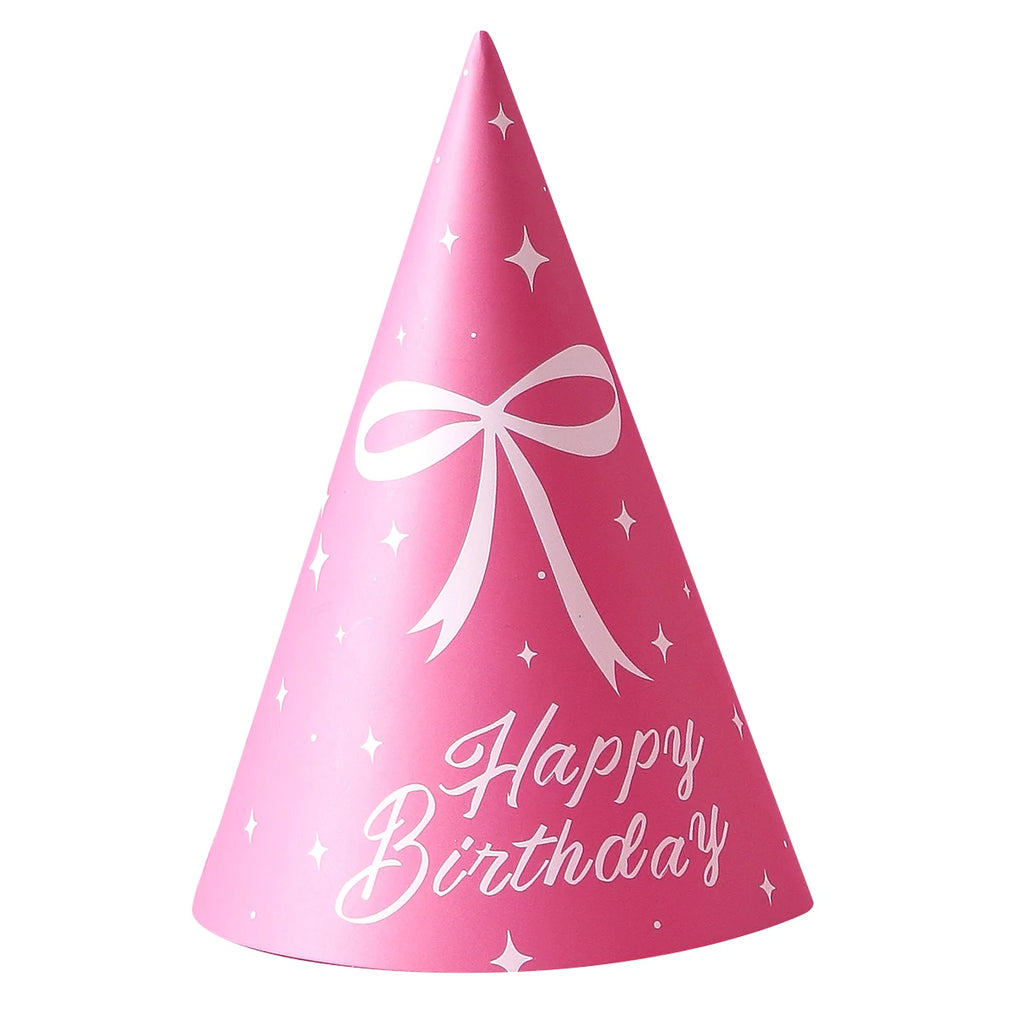 6 Pink Bow-Themed Party Paper Hats, Cute and Beautiful Pink Bow Designs, Suitable for Birthday Parties, Gender Reveal Parties, Birthday Gifts, Pink Bow Decoration Birthday Hats, Baby Party Photography Props, Party Favors, Gen - Big Tim's Magic Emporium