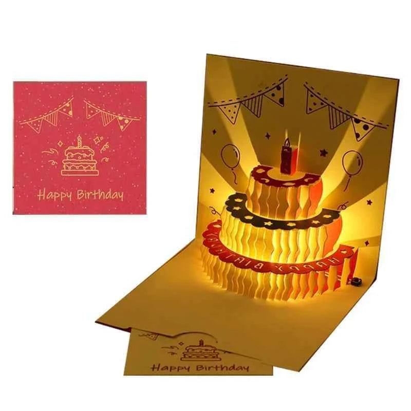 3D  up Happy Birthday Card Cake Festival Invitation Greeting Memorial Cards for Birthday Valentine Day Mother Day