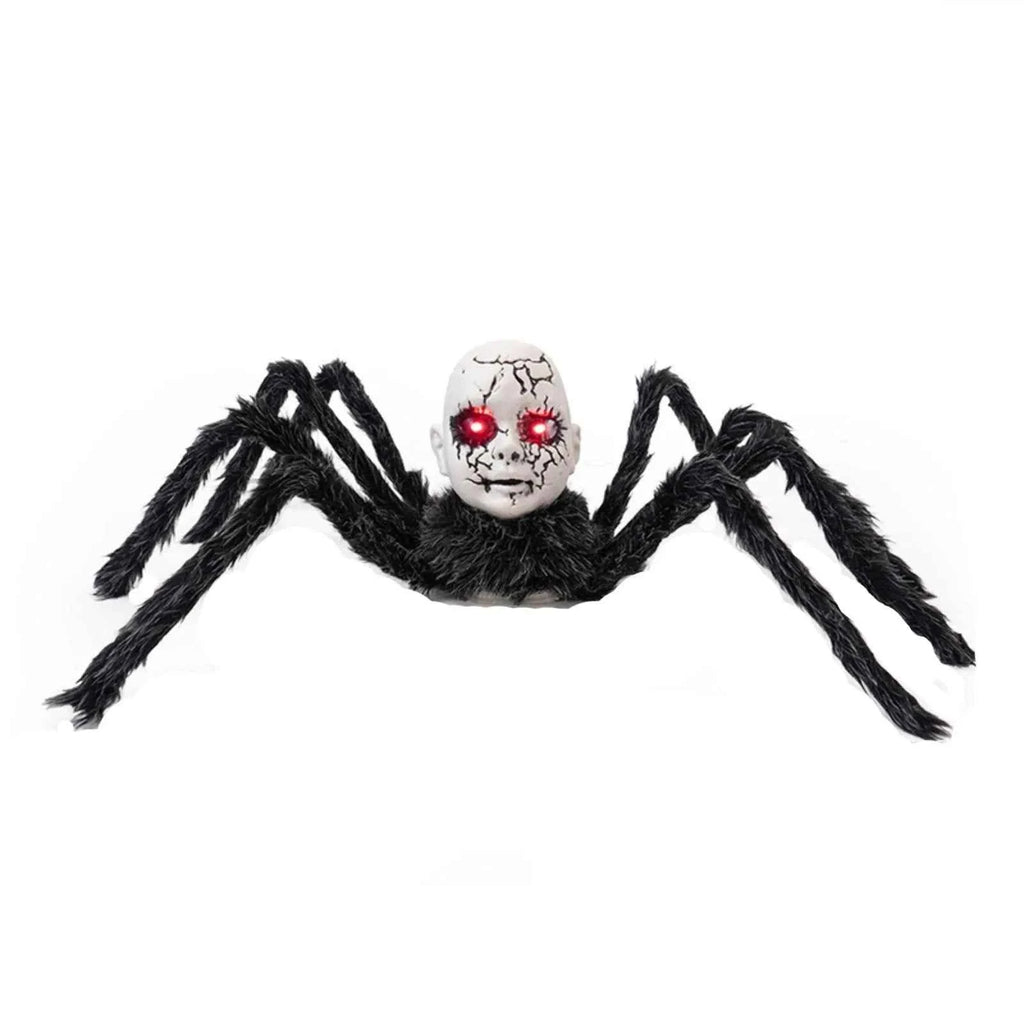 Animatronic Doll Face Spider Motion Activated Glowing Eyes Sound Control Halloween Scary Walking Toy Haunted House Prop
