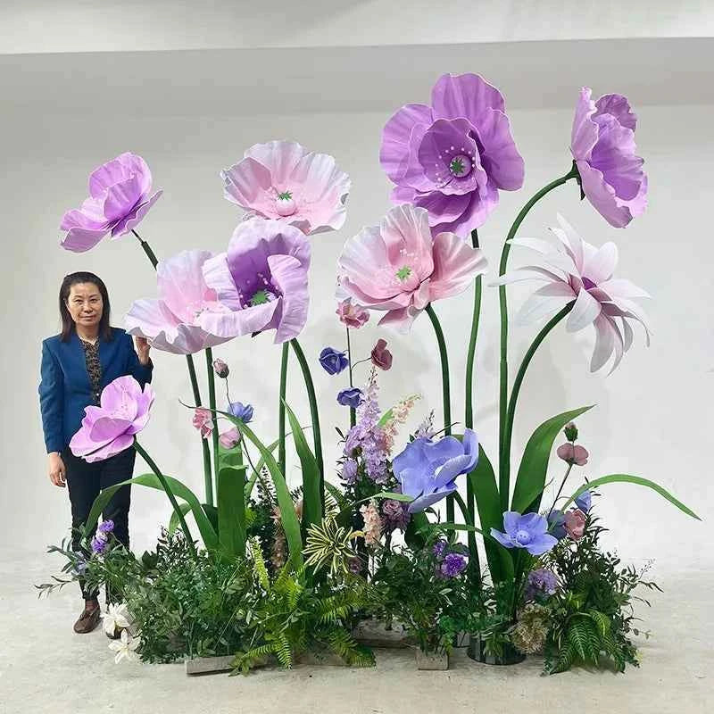 Custom Giant Purple Poppy Paper Flowers Set Wedding & Party Decoration Supplies for Graduation Halloween & Easter