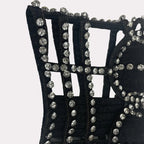 Studded Denim Bustier Crop Top Studded Punk Style Stage Costume Top