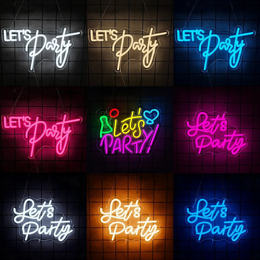 Let's Party Neon Sign for Wall Decor,LED Lights for Bachelorette Party, Engagement Party, Birthday Party,Gamer Room Decor - Big Tim's Magic Emporium