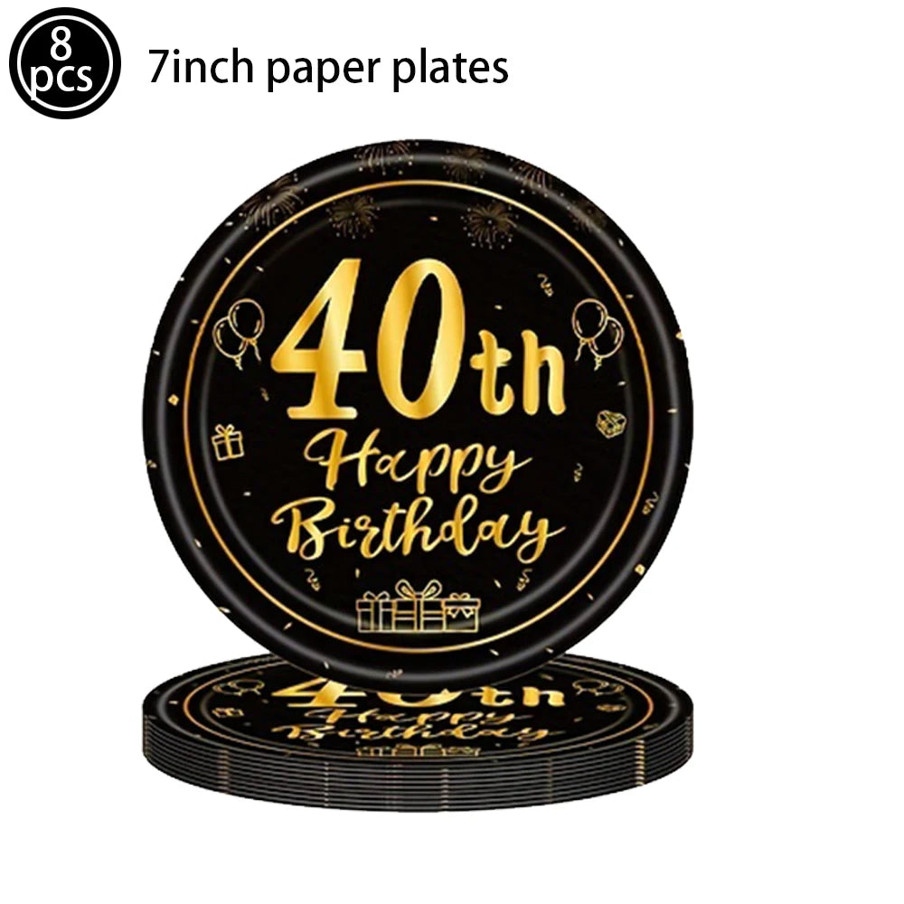 40th Birthday Party Gold Black Birthday Number Paper Box Banner Balloons Birthday Party 40 Year Old Birthday Party Decoration