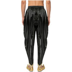 Men's Metallic Shiny Harem Dhoti Pants Gold Brocade Trim Prince Cosplay Costume