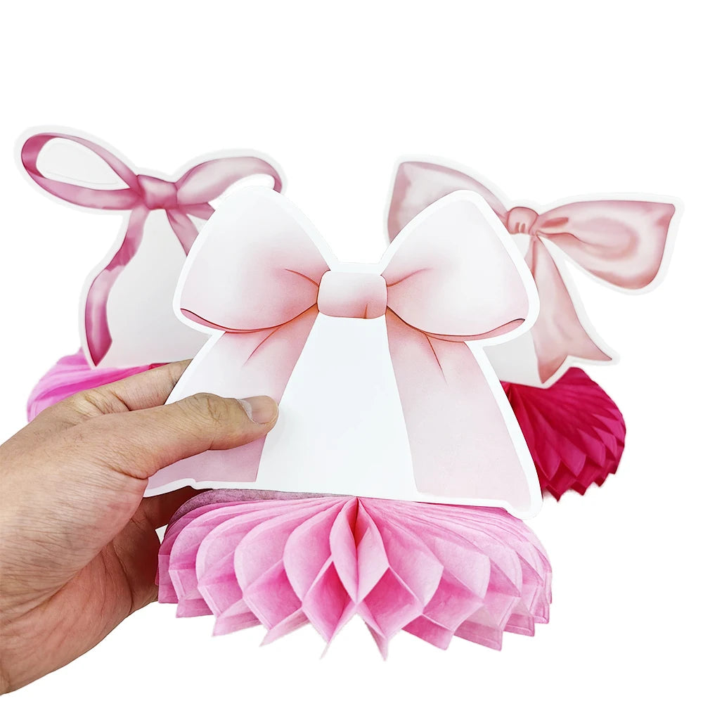 Bow Party Honeycomb Centerpieces Pink Bow Birthday Decorations Bow Baby Shower Decor Coquette Birthday Decorations