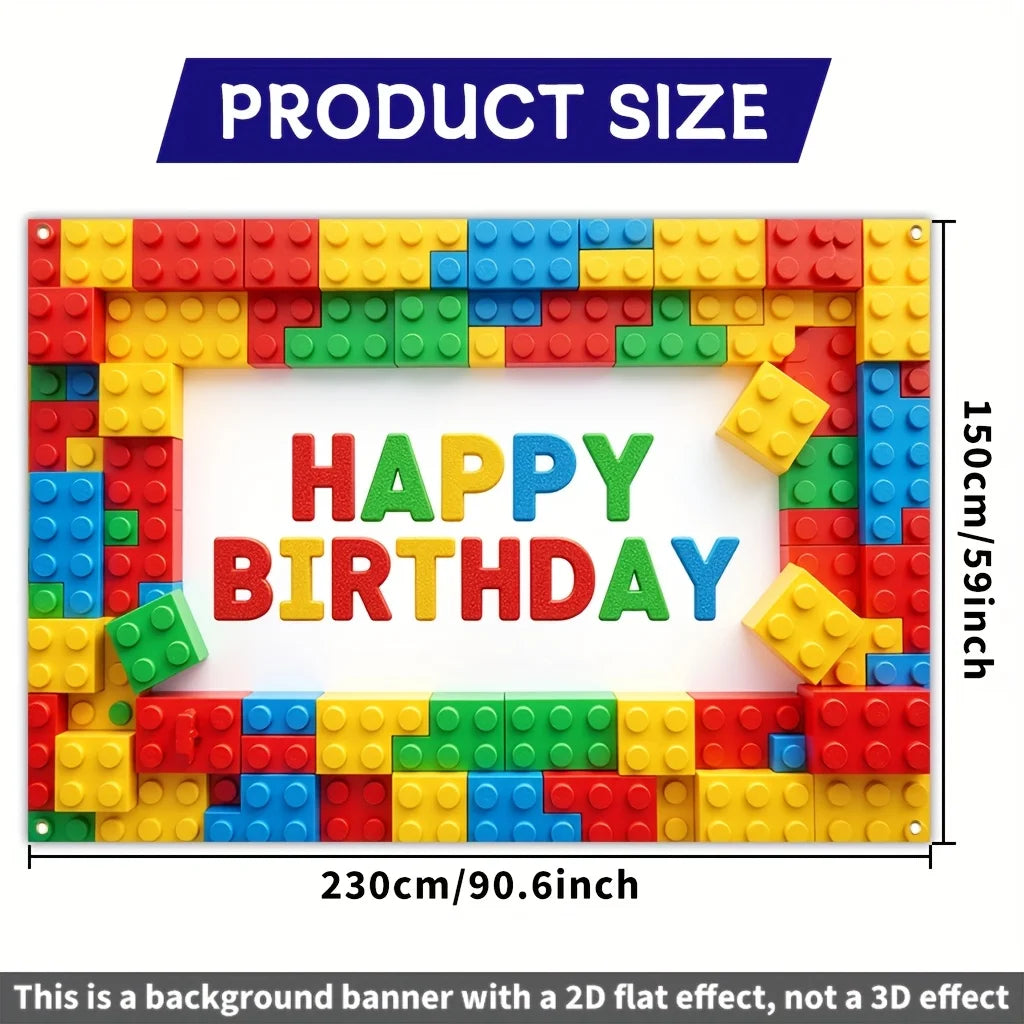 1Birthday Party Banner - Building Block Letters“Happy Birthday”Design，Building Block Style Party Decoration，Birthday，wsj