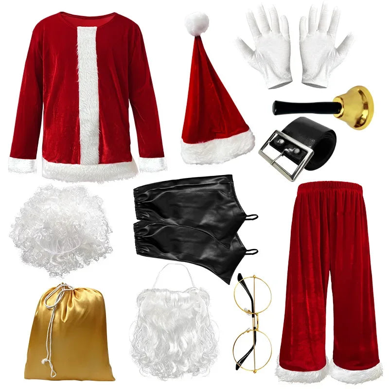 M-4XL Santa Claus Costume for Men Santa Suit Adults Mens Deluxe Professional Christmas Clause Outfit Xmas Cosplay Party Supplies - Big Tim's Magic Emporium