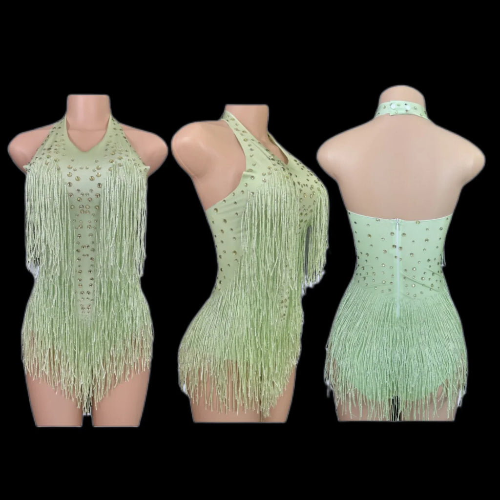 Women's Rhinestone Fringe Dance Bodysuit