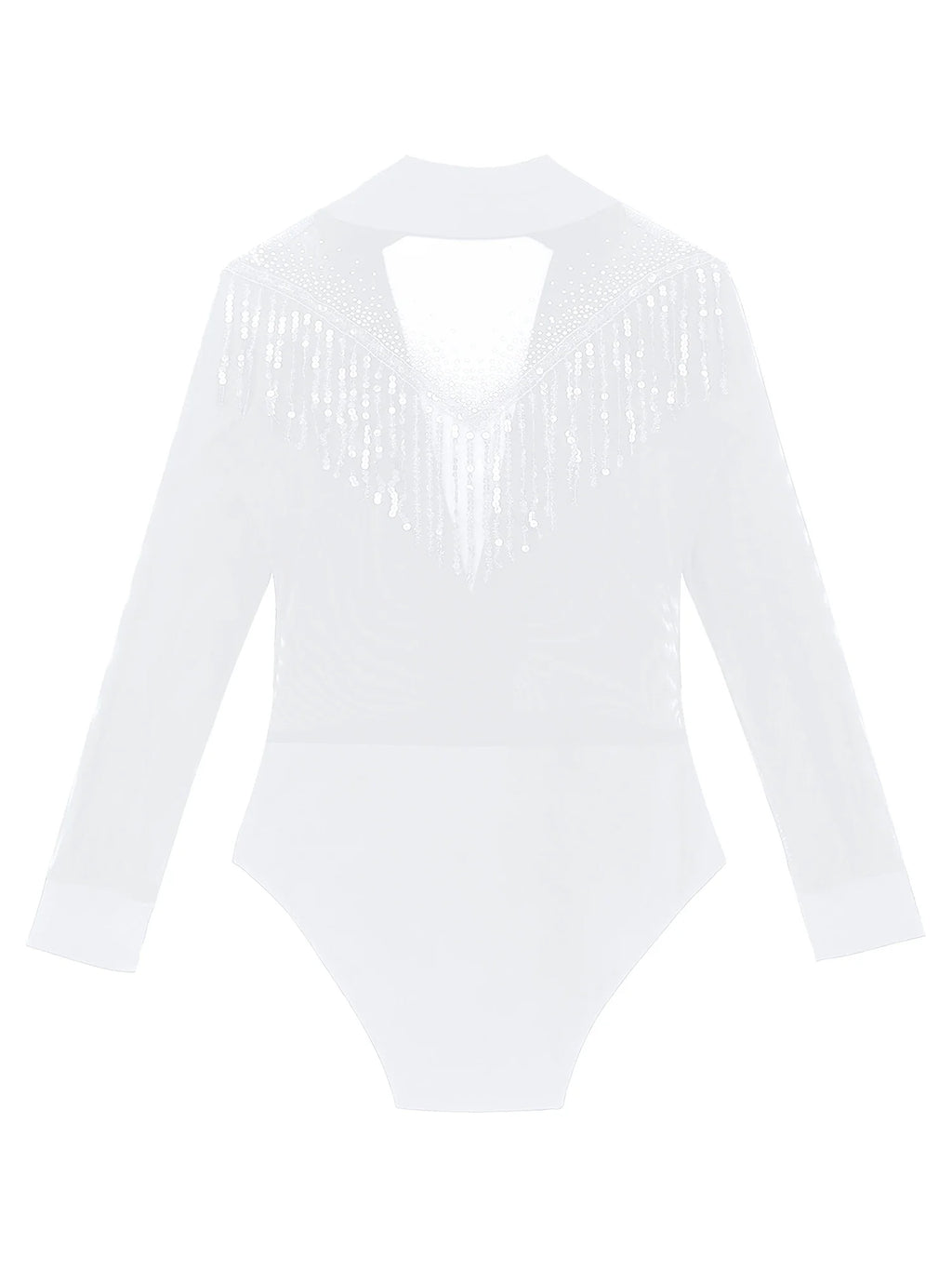 Men's Latin Salsa Sequin Tassel & Rhinestone V-Neck Performance Leotard Bodysuit
