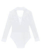 Men's Latin Salsa Sequin Tassel & Rhinestone V-Neck Performance Leotard Bodysuit