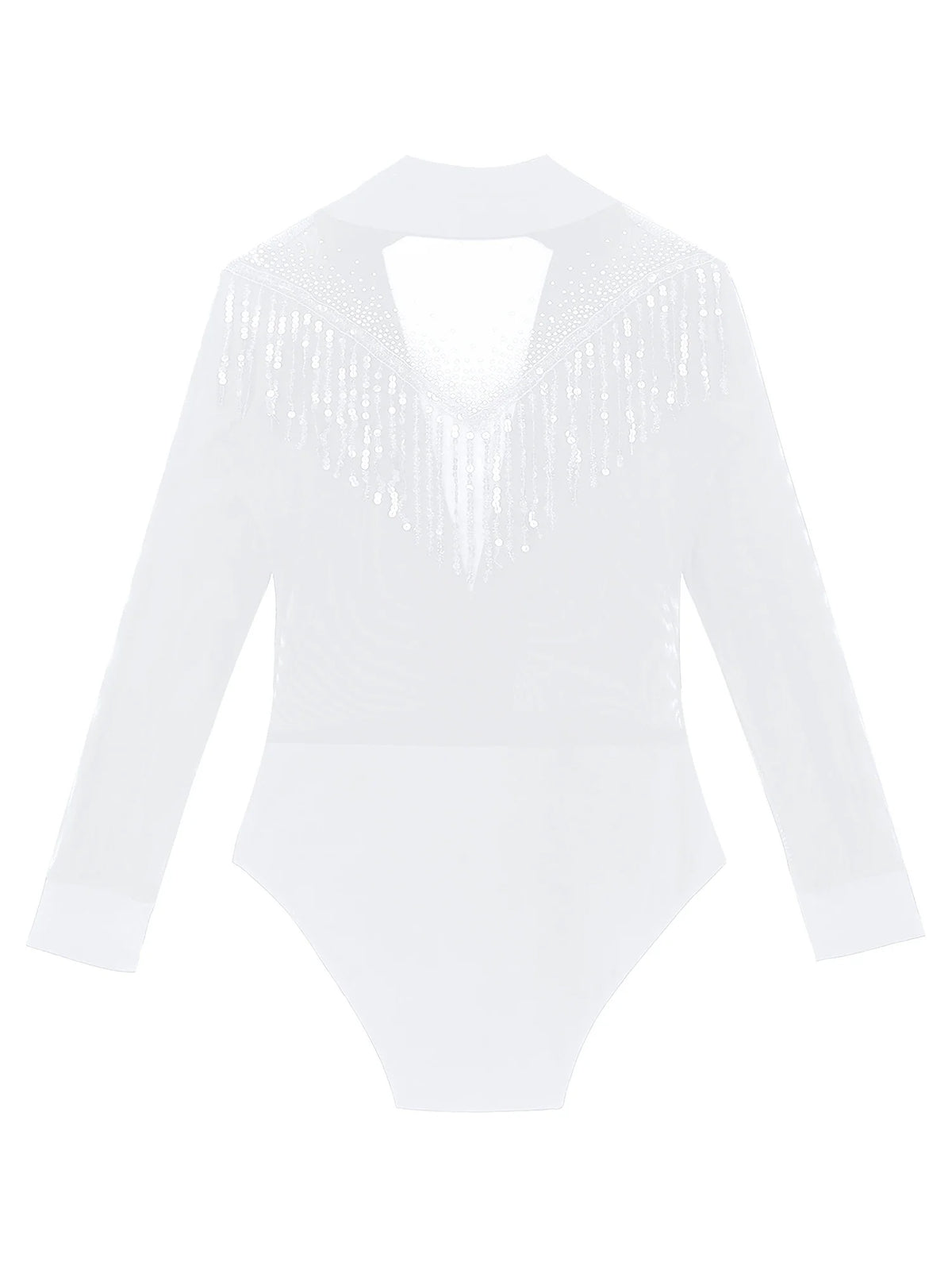 Men's Latin Salsa Sequin Tassel & Rhinestone V-Neck Performance Leotard Bodysuit