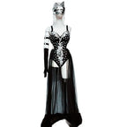 Silver Mirror Sequin Bodysuit & Dramatic Train Skirt Gogo Stage Costume Set