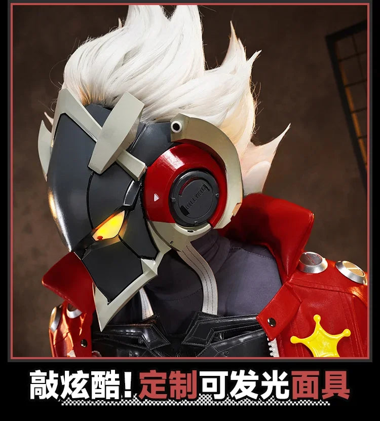 Billy Kid Cosplay Costume Face Cover Lighted Mask Game Zenless Zone Zero Cunning Hares Leather Uniform Halloween Party Men