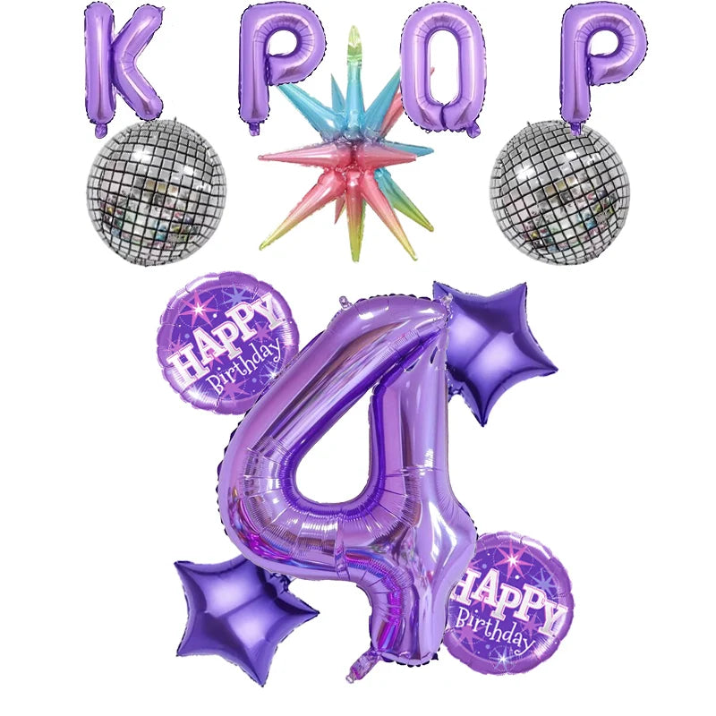 12pc themed party balloon, 32 inch purple digital balloon, KPOP paired with purple birthday balloon and star shaped balloon.