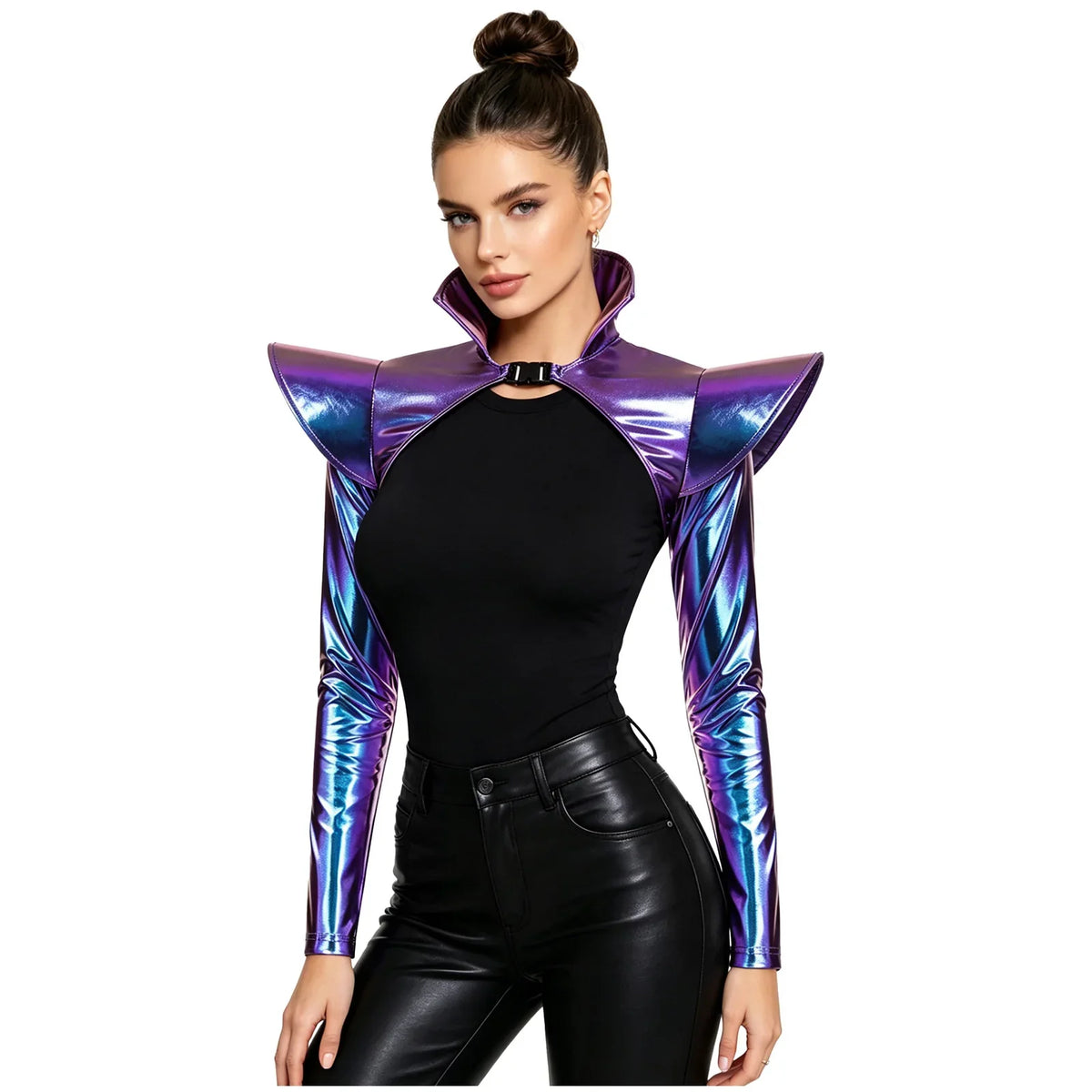 Metallic Shoulder Armor Shrug Crop Top & Sleeves Futuristic Pauldron Stage Costume