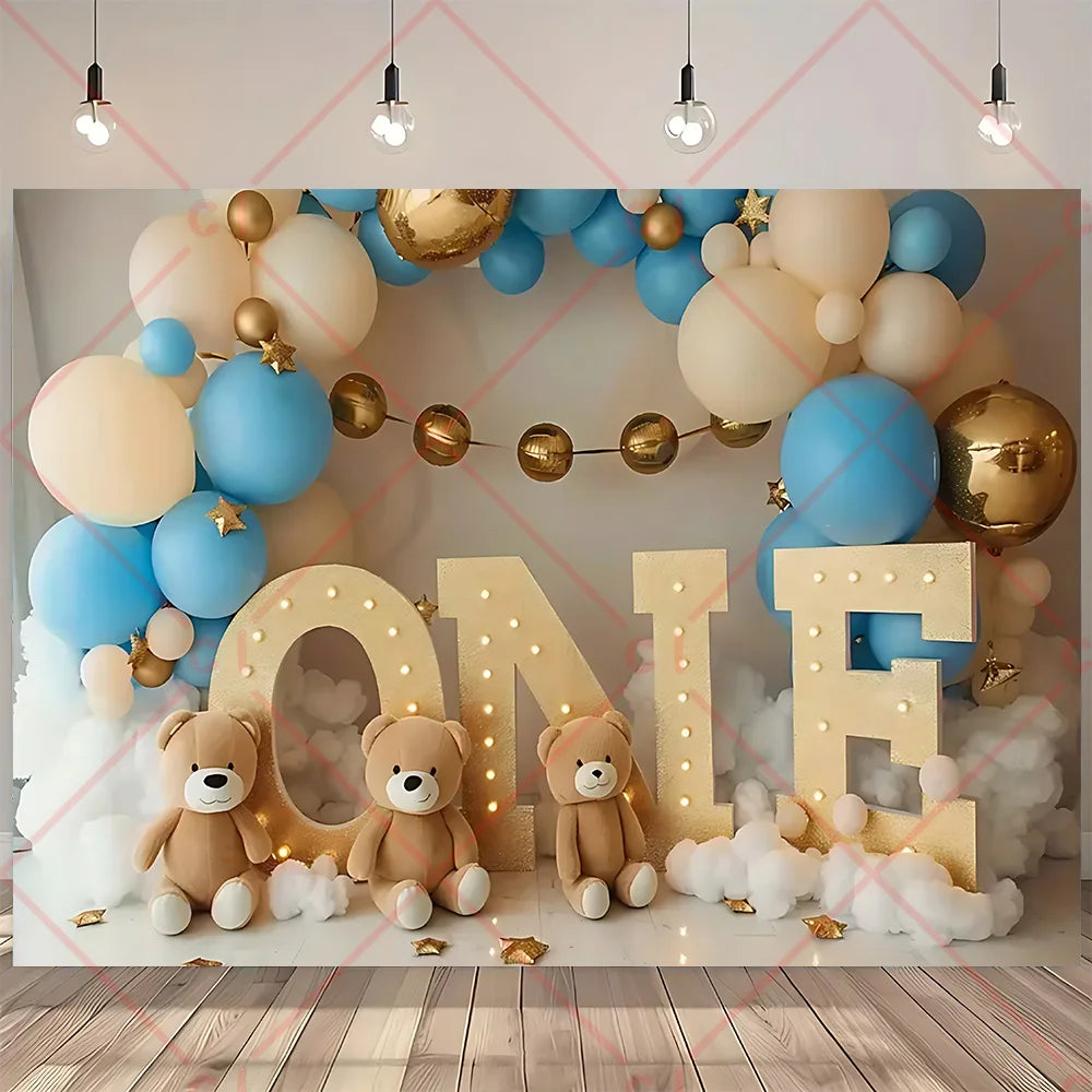 Newborn Baby 1st Birthday Backdrop Pink Blue Balloon Girl Boy Baby Shower Cake Smash Photography Background Decor Photo Studio
