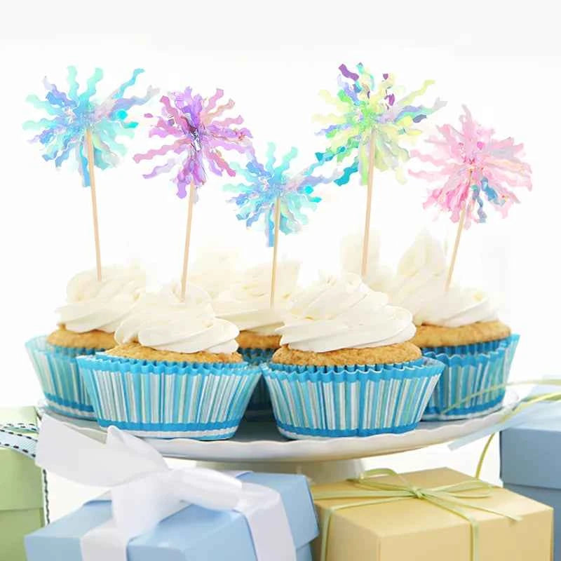 20pcs Happy Birthday Glitter Cake Topper Colorful Fireworks Tassels Cupcake Topper Wedding Baby Shower Baking Dessert Cake Decor